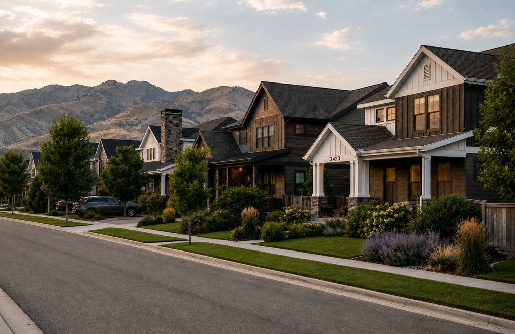 Homes in a Treasure Valley neighborhood beneath the Boise foothills
